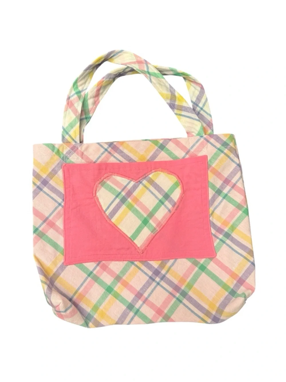 Handmade Girls Totes Heart Plaid Pastels Mini Kids Activity Bag Tote